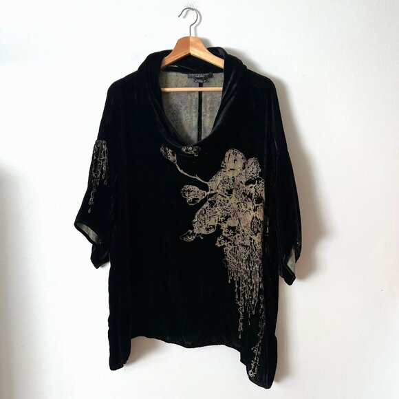 Citron Santa Monica Black Floral Velvet Cowl Neck Tunic Top Women's Plus Size 2X - Picture 1 of 11